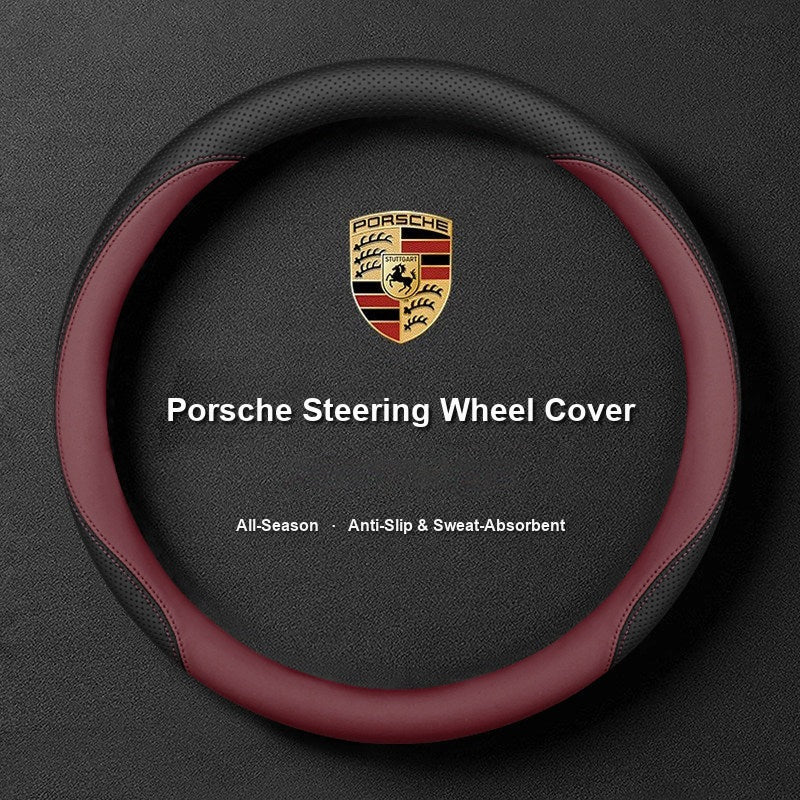 Porsche steering wheel cover – two-tone black and Bordeaux red
