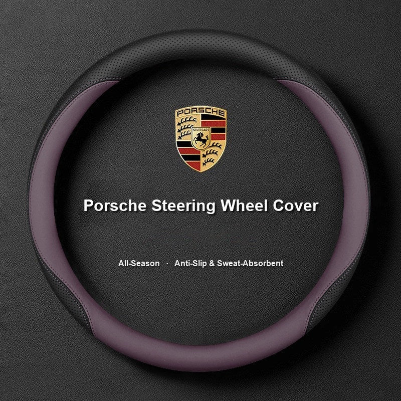 Porsche steering wheel cover – two-tone black and raspberry purple