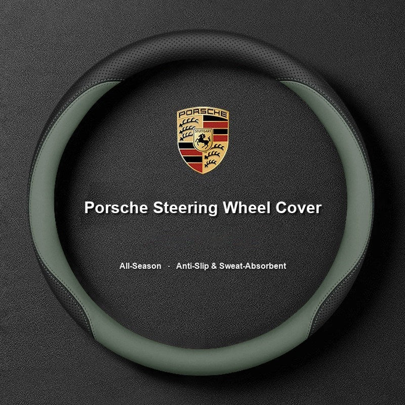 Porsche steering wheel cover – two-tone black and midnight green