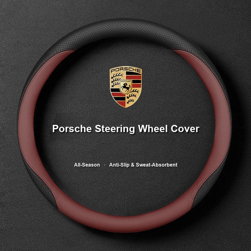 Porsche steering wheel cover – two-tone black and brick red