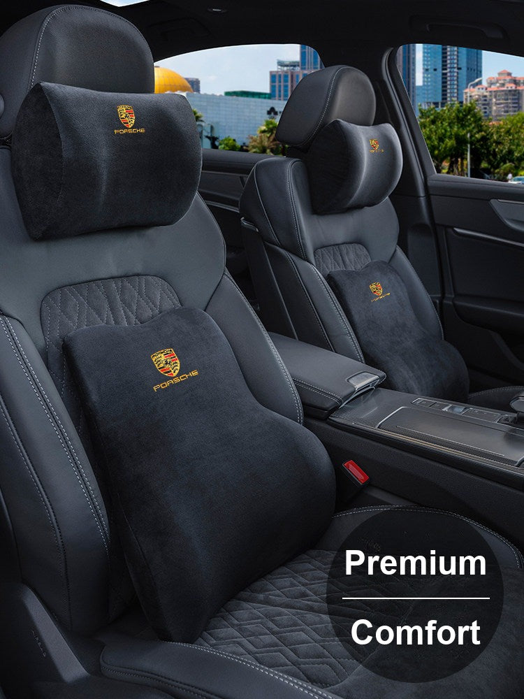 Porsche suede headrest and lumbar support