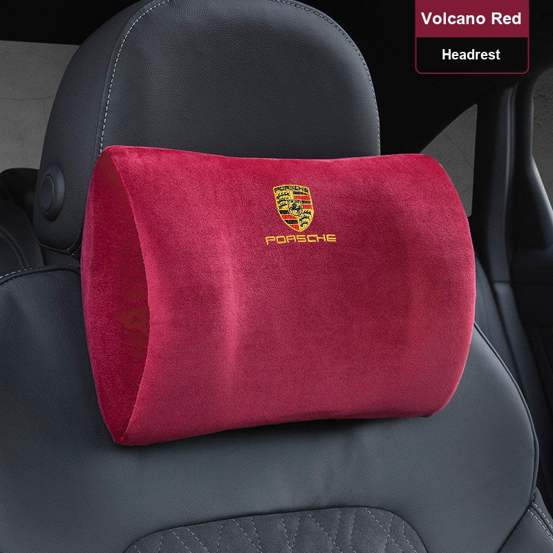 Porsche suede headrest and lumbar support