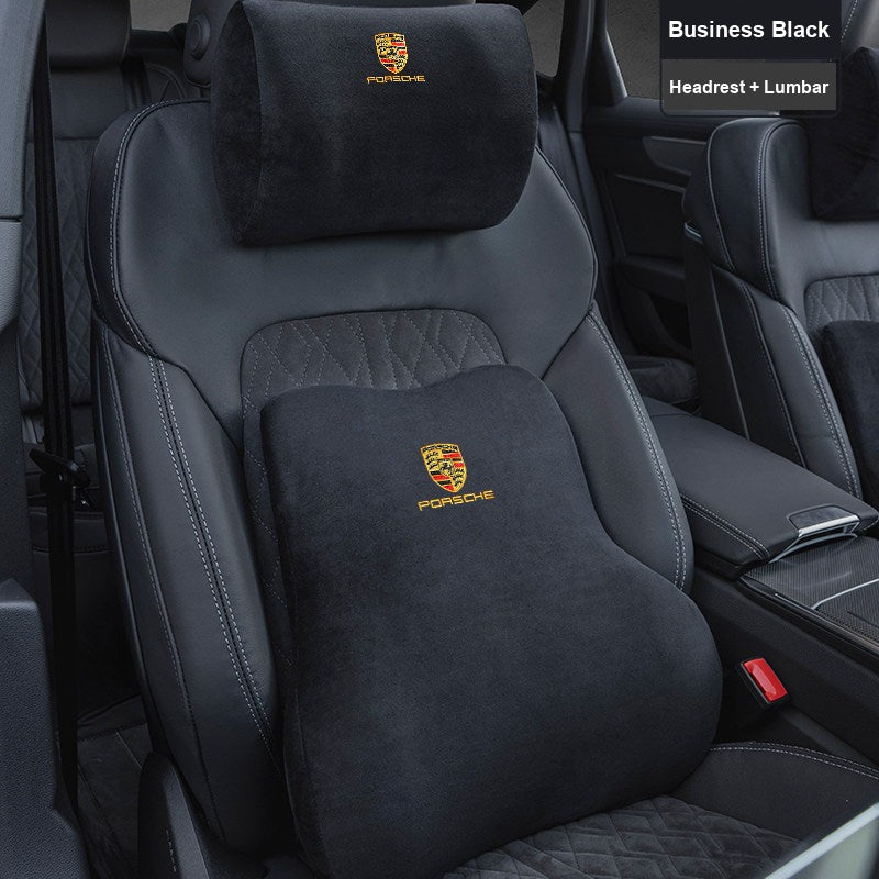 Porsche suede headrest and lumbar support