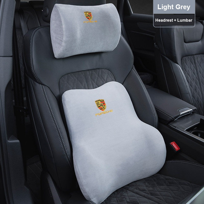Porsche suede headrest and lumbar support