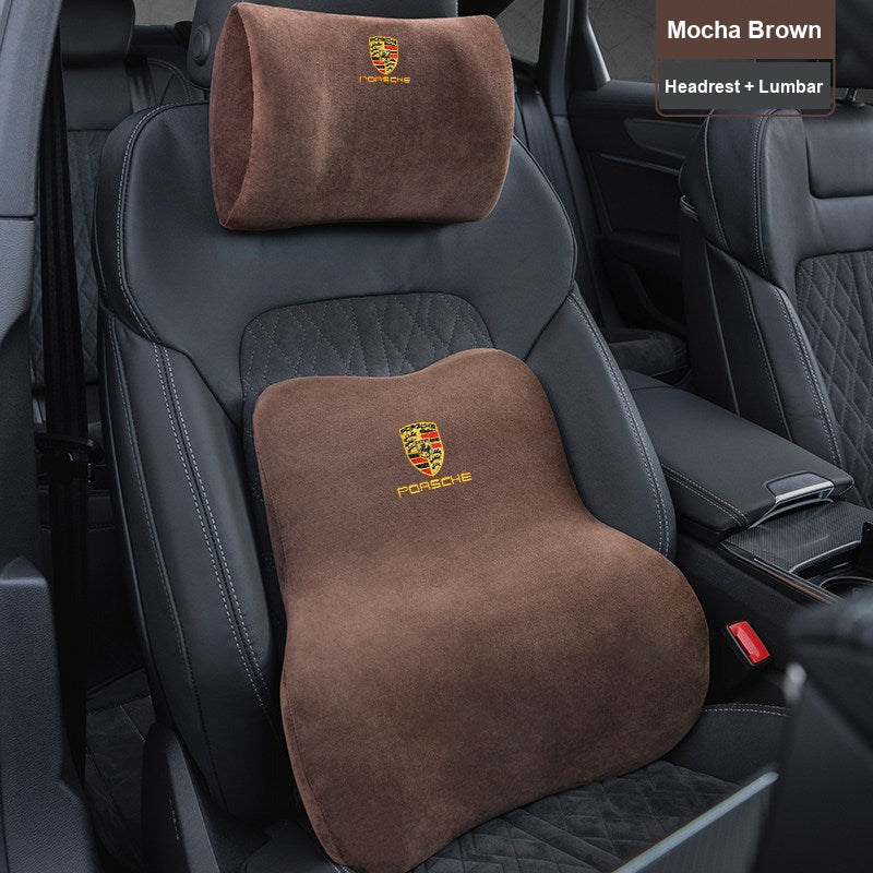Porsche suede headrest and lumbar support