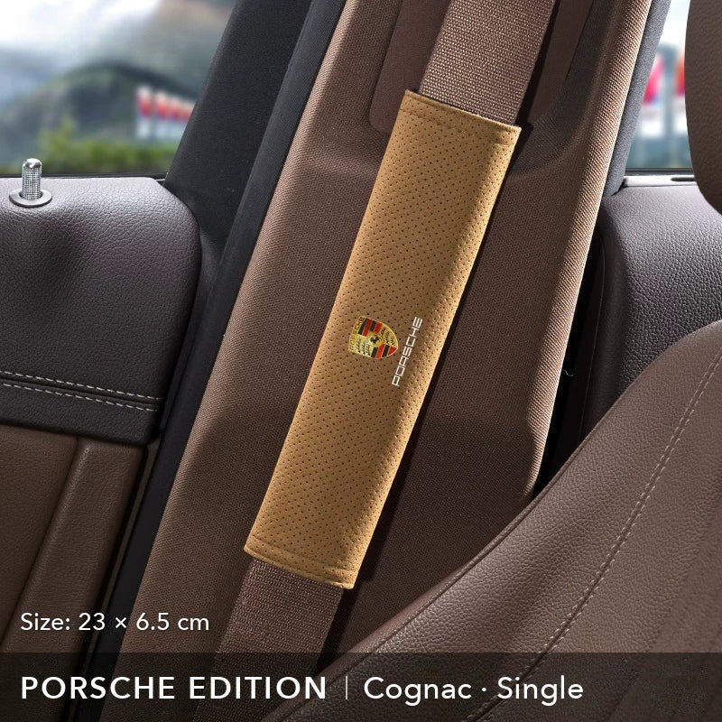 Porsche Edition suede seat belt shoulder pad, Cognac, 23 cm, single