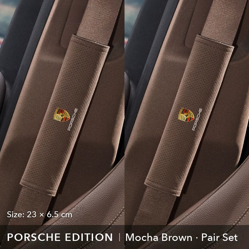 Porsche Edition suede seat belt shoulder pad, Mocha Brown, 23 cm, pair set