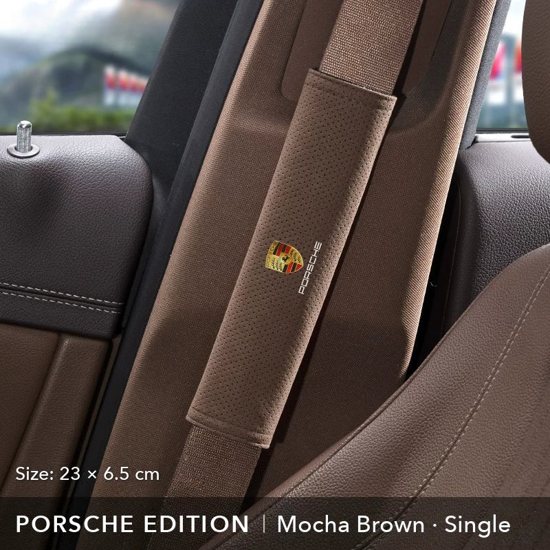 Porsche Edition suede seat belt shoulder pad, Mocha Brown, 23 cm, single