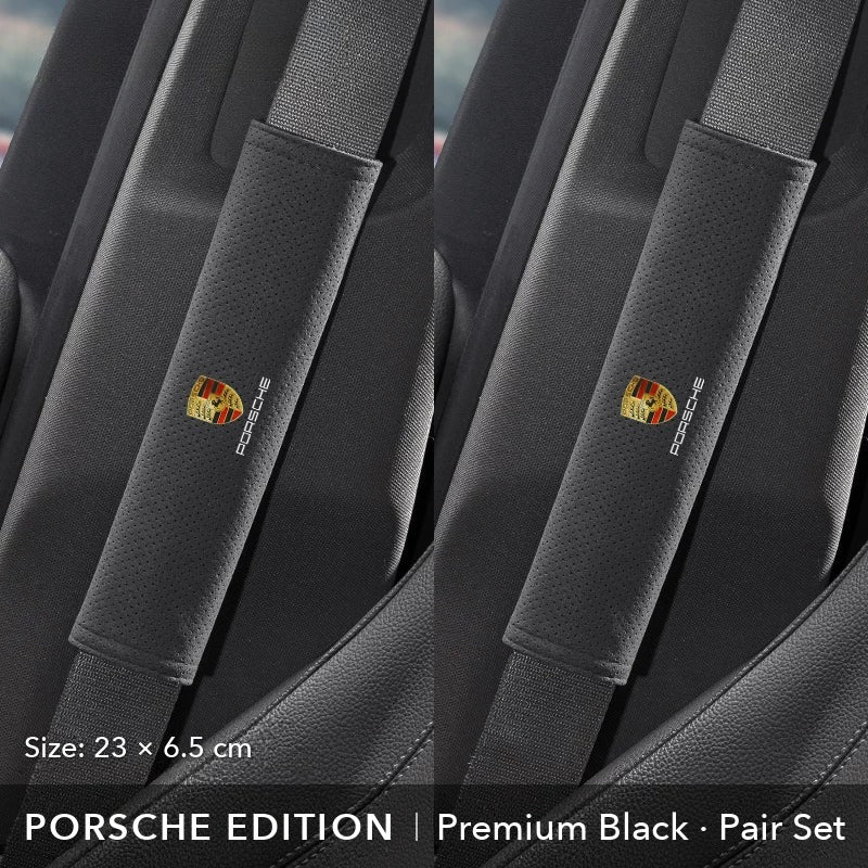 Porsche Edition suede seat belt shoulder pad, Premium Black, 23 cm, pair set