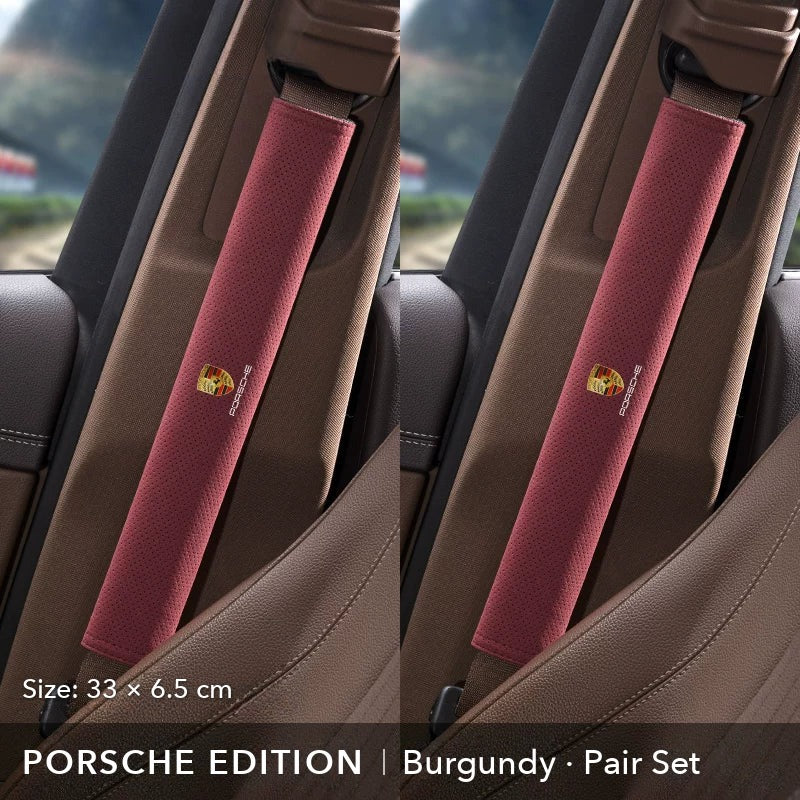 Porsche Edition suede seat belt shoulder pad, Burgundy, 33 cm, pair set