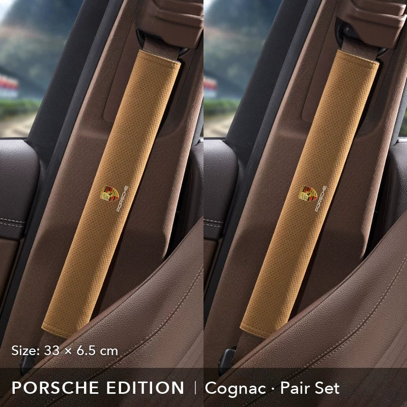 Porsche Edition suede seat belt shoulder pad, Cognac, 33 cm, pair set