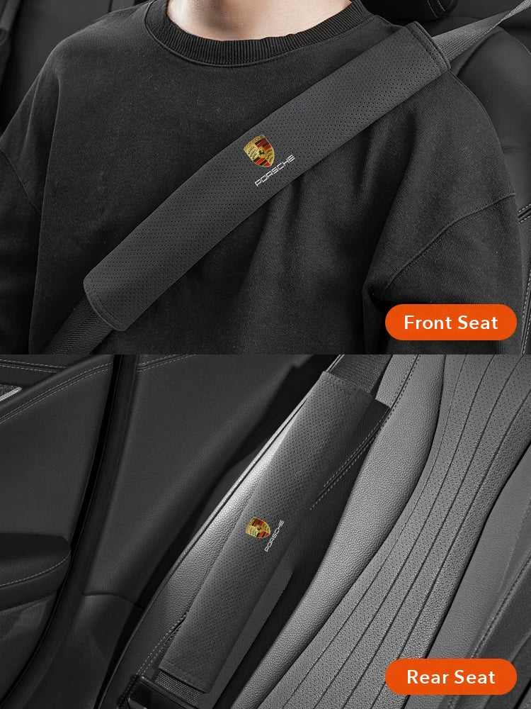 Porsche seat belt shoulder pad fitted on the front seat and the rear seat