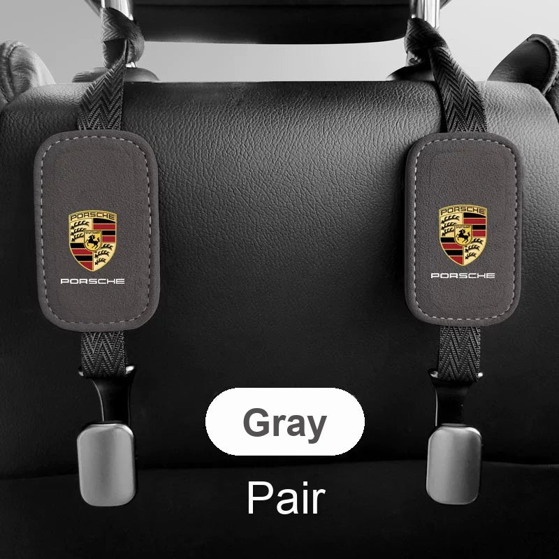 Porsche suede seat back hooks in gray, pair