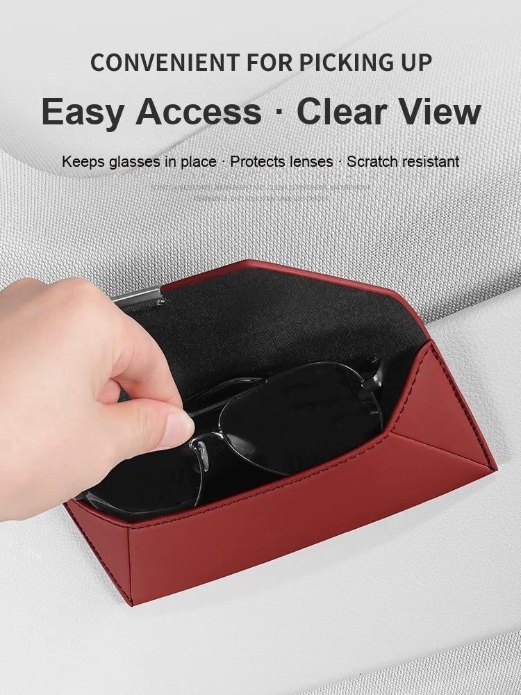 Porsche car glasses case easy access sun visor storage