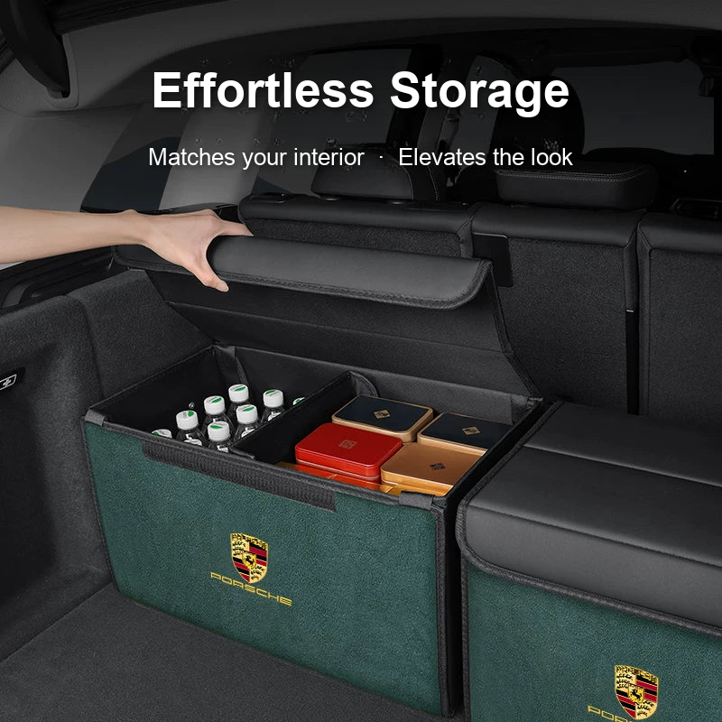 Porsche trunk organizer installed in the cargo area