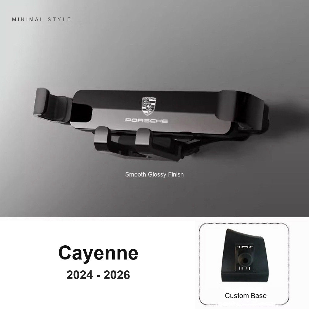 Porsche phone holder with custom base for Cayenne 2024-2026