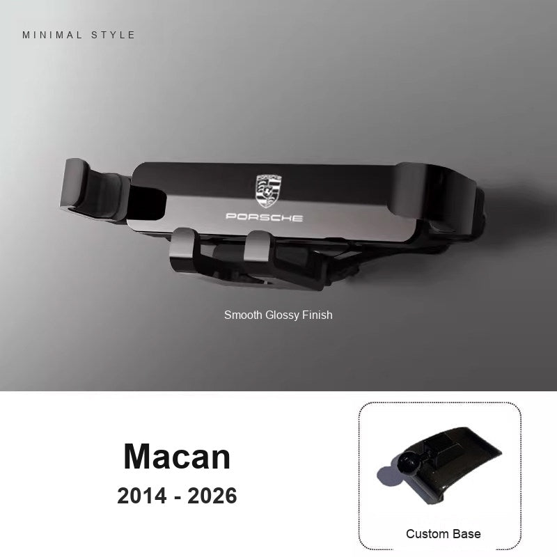 Porsche phone holder with custom base for Macan 2014-2026