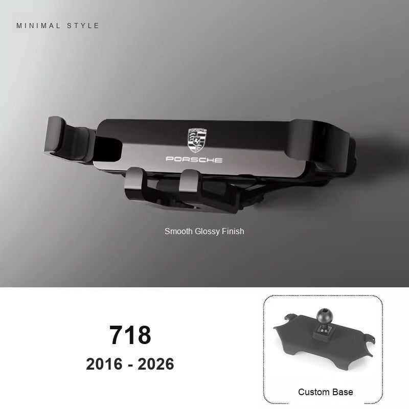 Porsche phone holder with custom base for 718 2016-2026