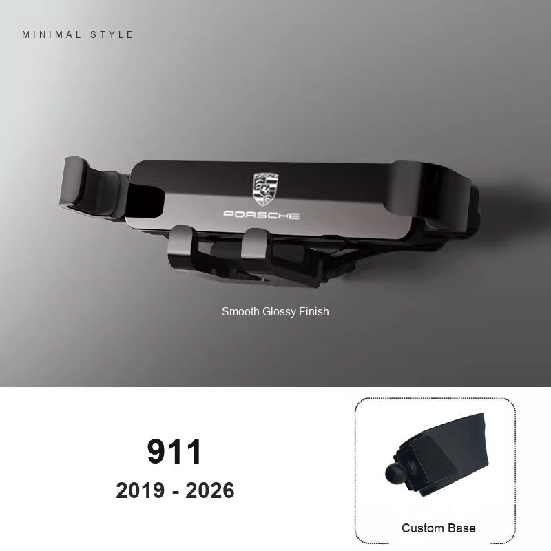 Porsche phone holder with custom base for 911 2019-2026