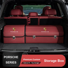 Porsche Crest Heritage Trunk Organizer – Foldable Chrome-Latch Cargo Box with 180° Opening