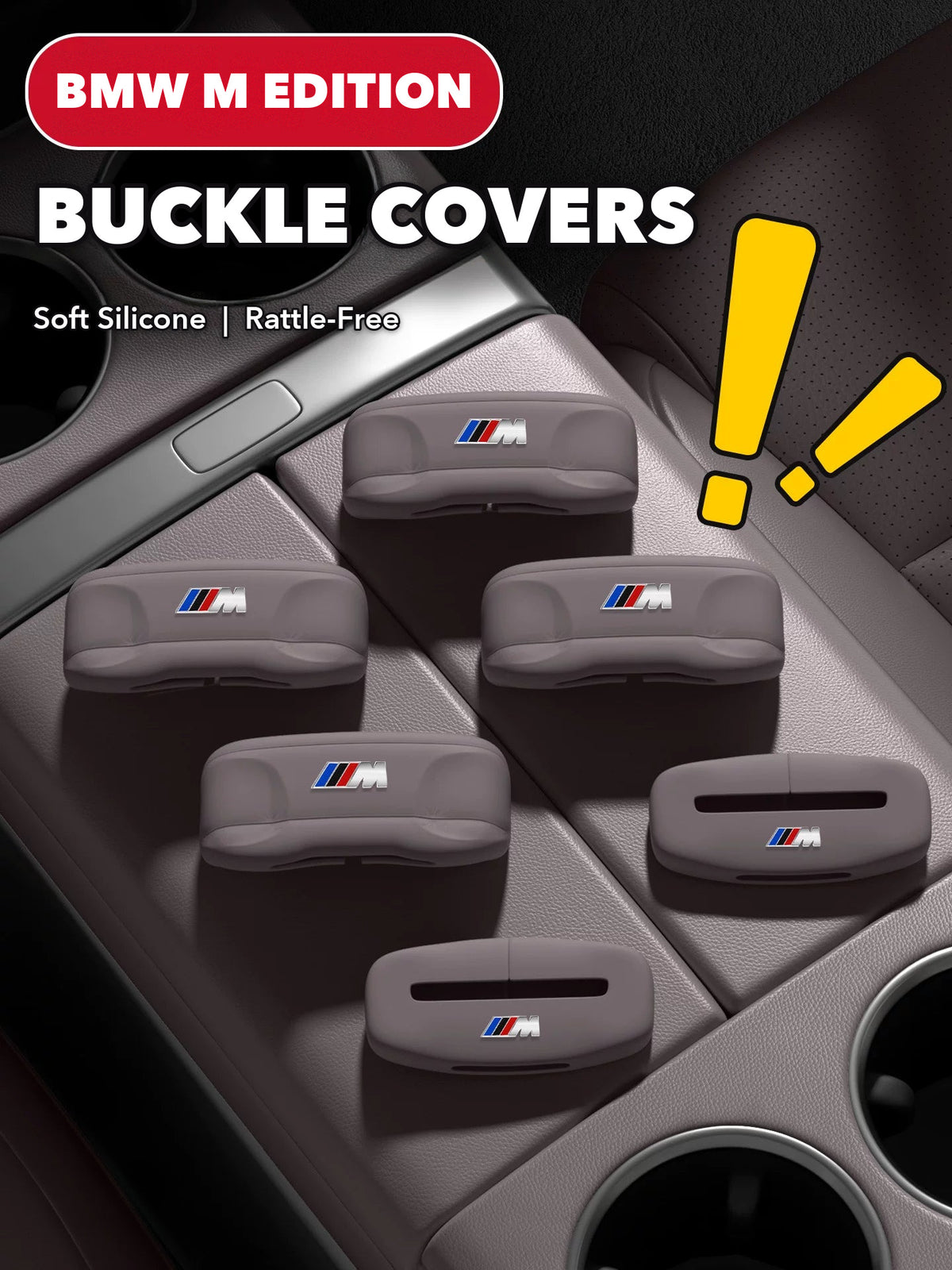 BMW M seat belt buckle covers – silicone set with metal M badge
