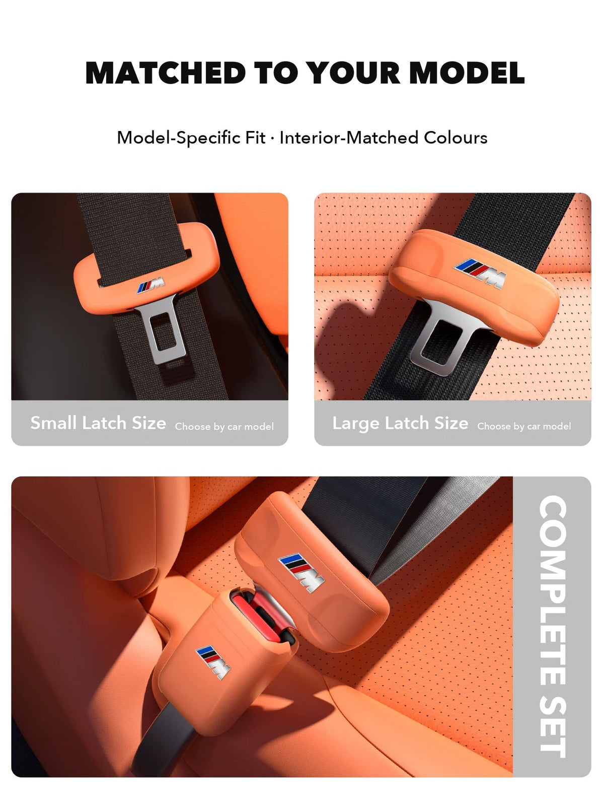 BMW M seat belt buckle covers matched to your model – small and large latch sizes