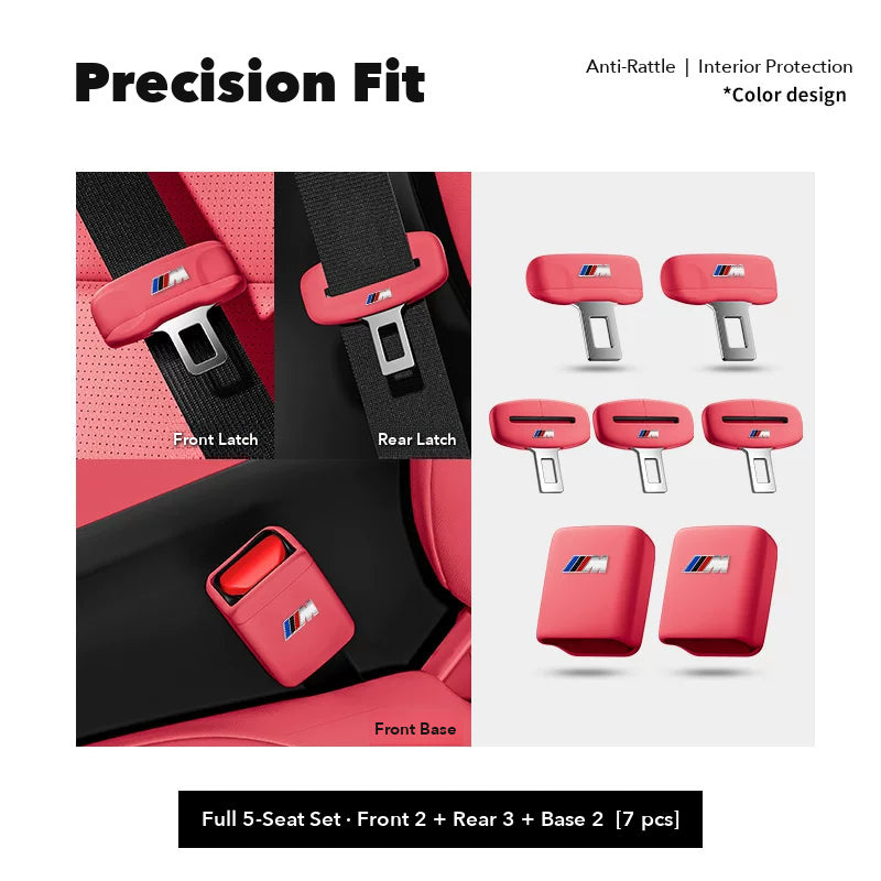 BMW M seat belt buckle covers – Full Car Set (7 pcs) – Crimson Red