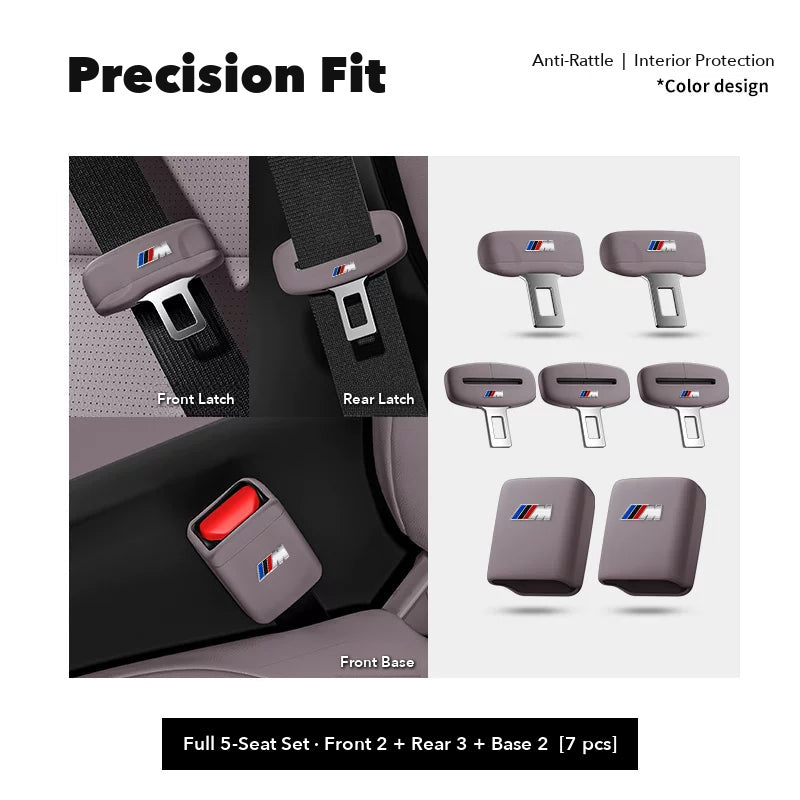 BMW M seat belt buckle covers – Full Car Set (7 pcs) – Mocha Brown