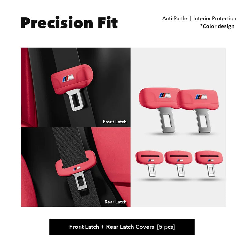 BMW M seat belt buckle covers – Front & Rear Latch Covers (5 pcs) – Crimson Red