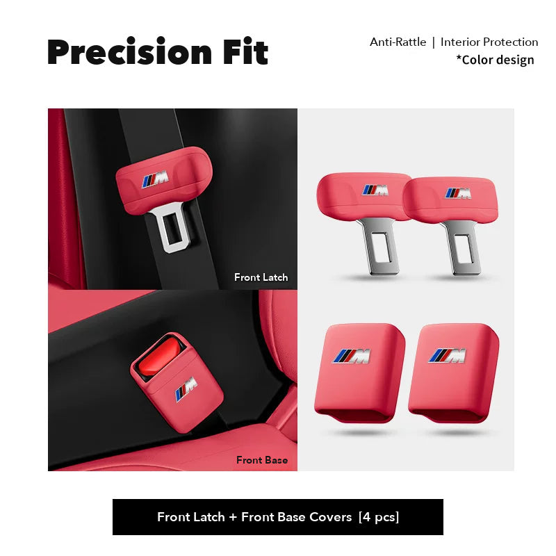 BMW M seat belt buckle covers – Front Latch & Base Covers (4 pcs) – Crimson Red