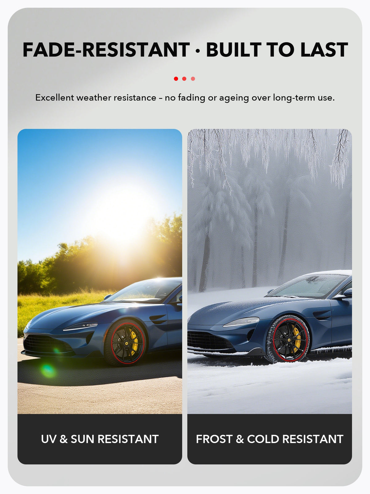 Fade-resistant reflective rim stripes for sun and frost
