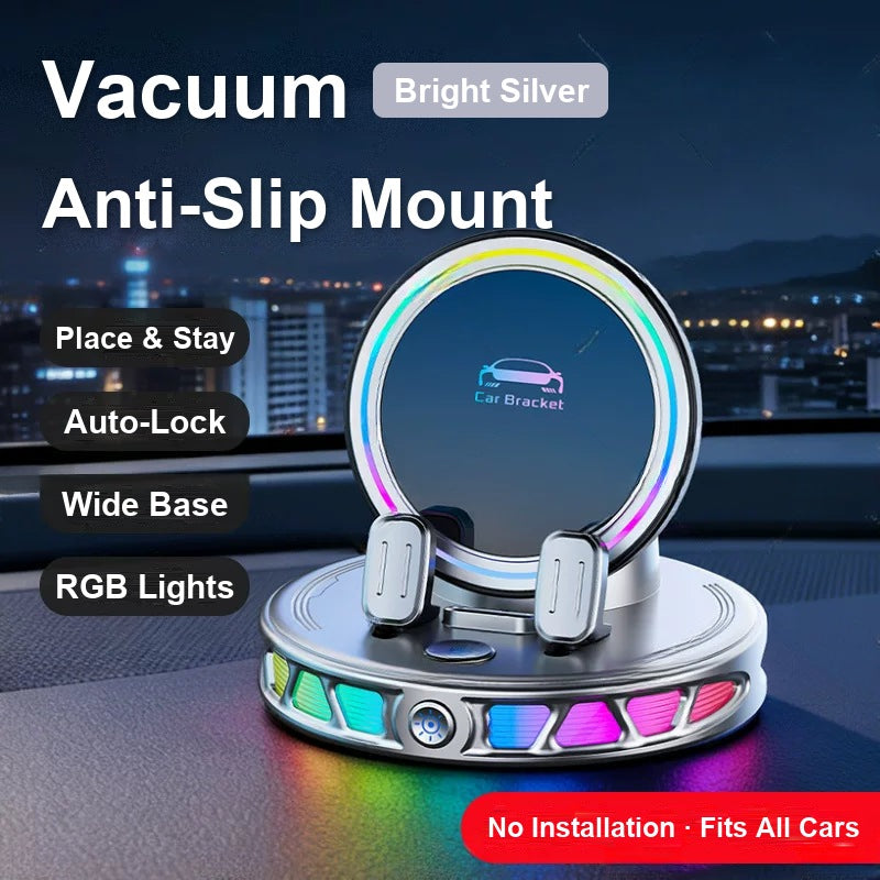Bright Silver vacuum anti-slip RGB wireless charging car phone mount