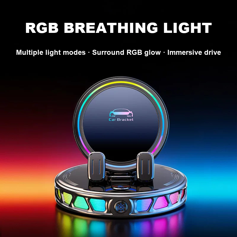 RGB breathing ambient light ring on the wireless charging car mount