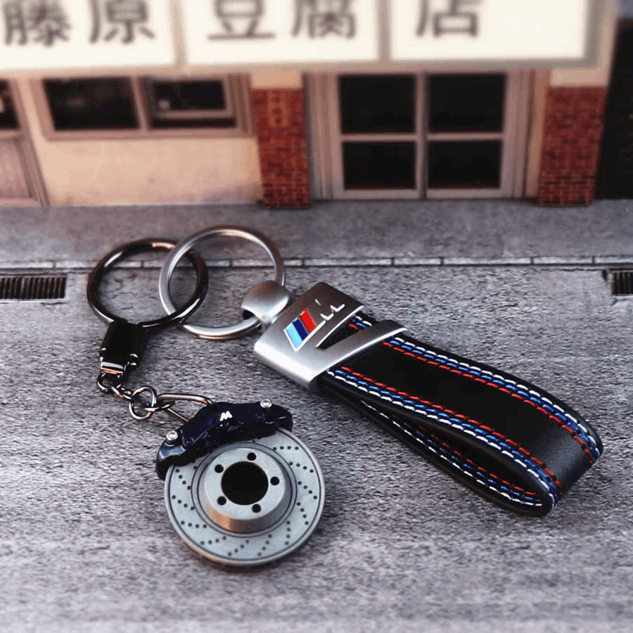 BMW M dark blue brake disc and leather keychain