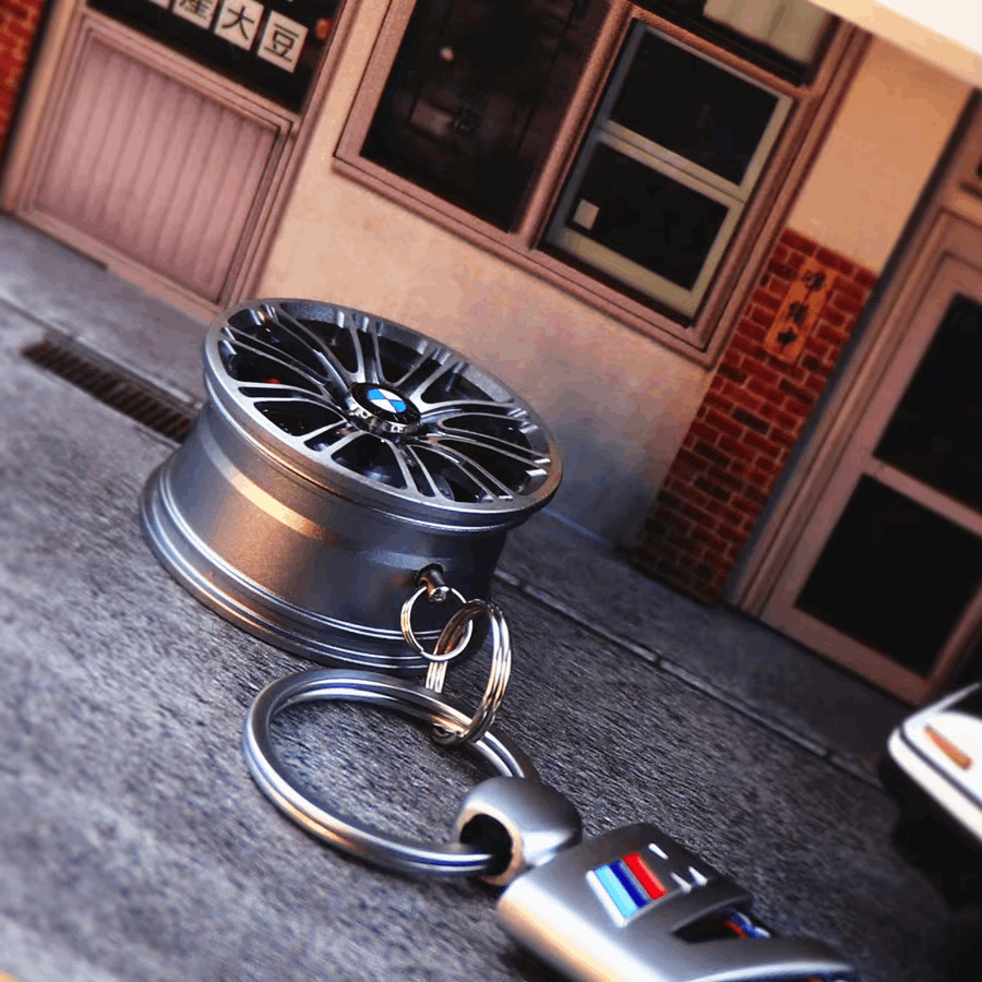 BMW M wheel keychain close-up detail