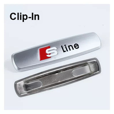 Audi S line seat emblem – Clip-In version, brushed metal badge