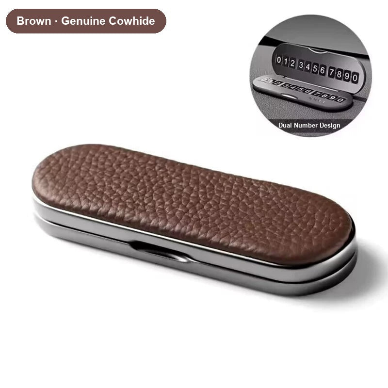 Brown genuine cowhide leather parking number plate