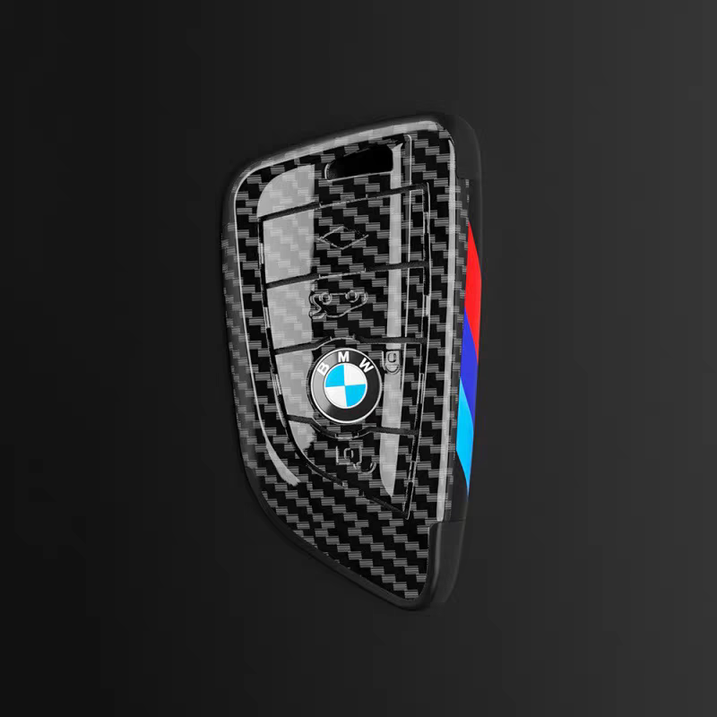 BMW carbon fiber key cover close-up angle view