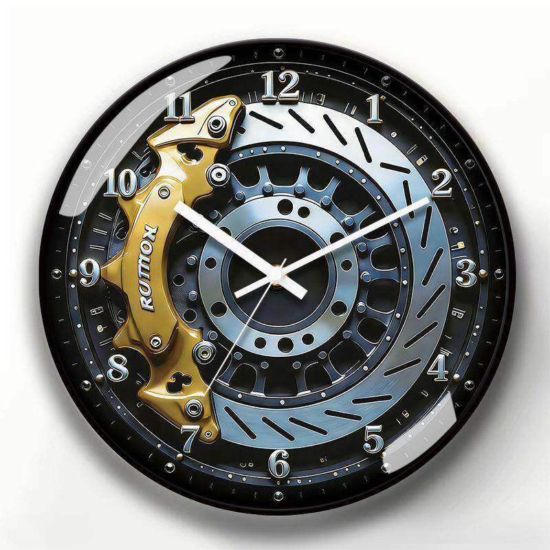 Motorsport Gold Brake Caliper Wall Clock with Black Frame - Silent Quartz Movement