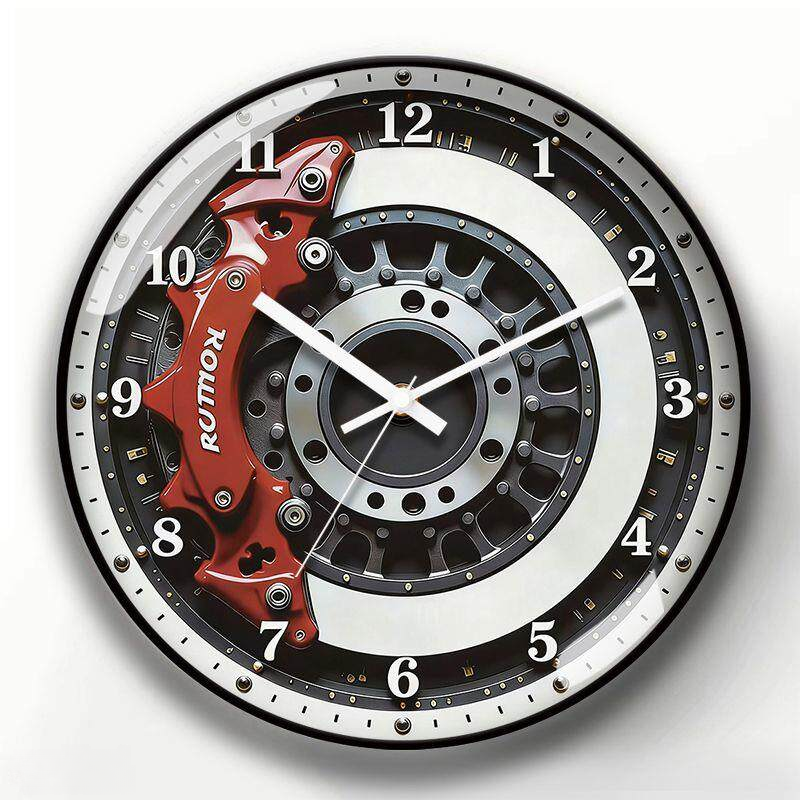 Motorsport Red Brake Caliper Wall Clock with Black Frame - Silent Quartz Movement