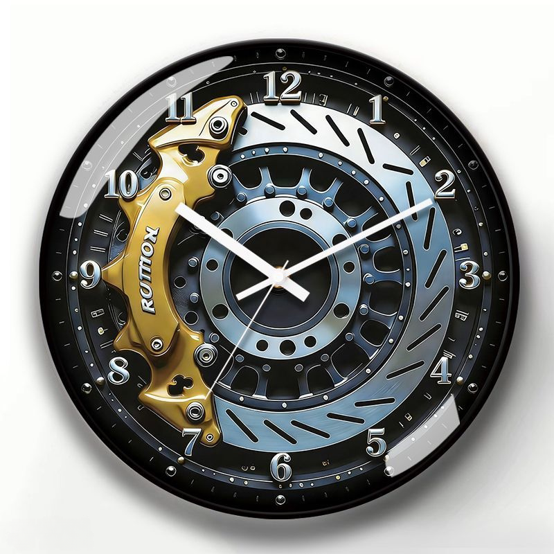 Motorsport Gold Brake Caliper Wall Clock with Black Frame - Silent Quartz Movement
