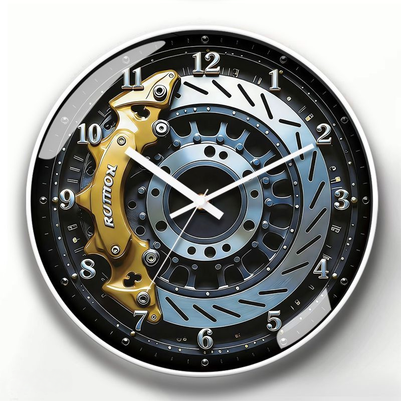 Motorsport Gold Brake Caliper Wall Clock with White Frame - Silent Quartz Movement