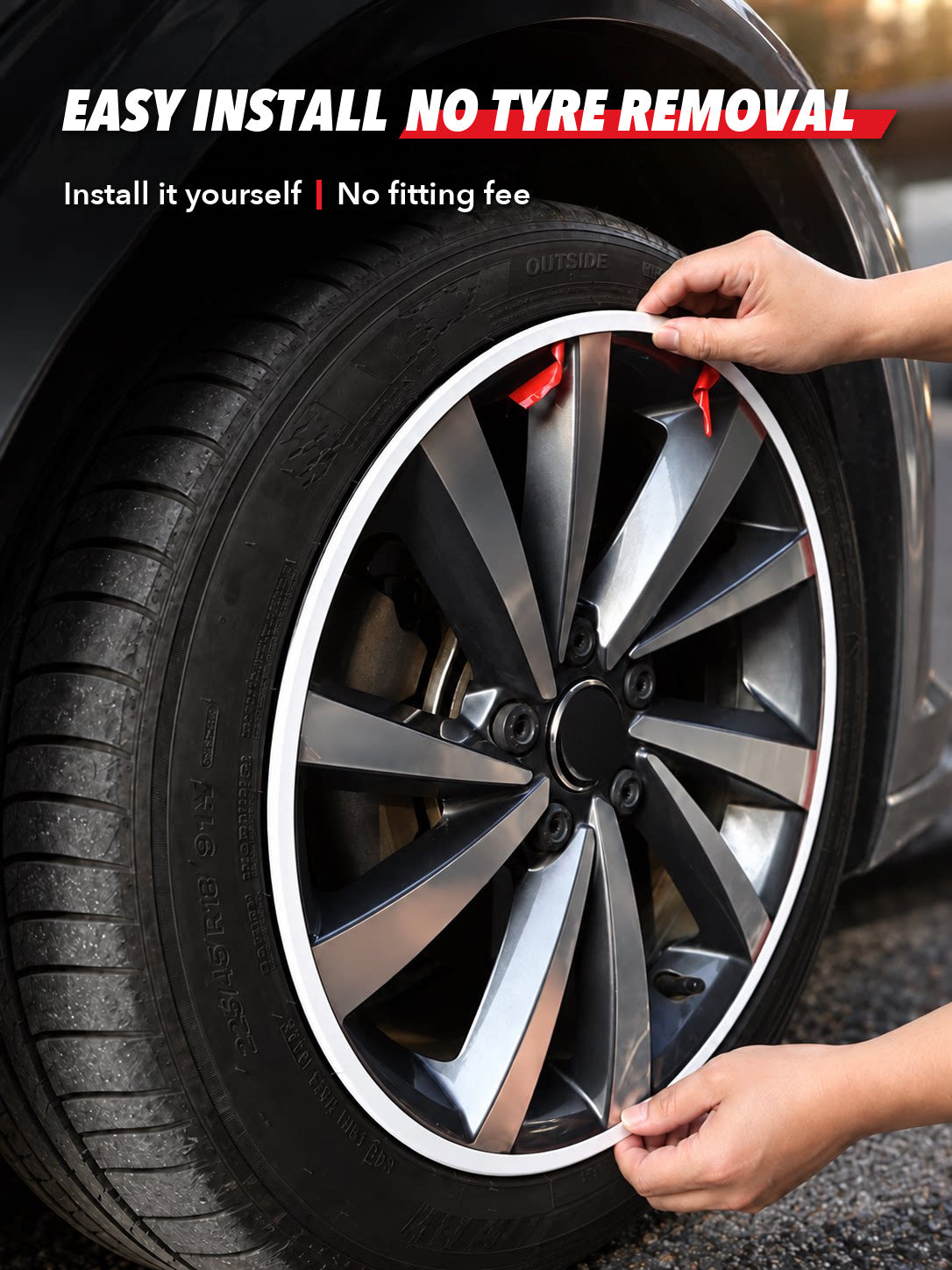 Easy DIY installation of the aluminium rim protector, no tyre removal needed